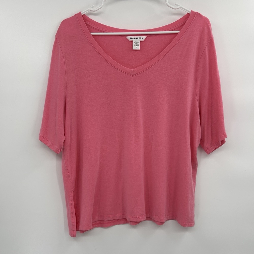Athleta Womens Nighttime Bliss Sleep Tee‎ Size M Pink Short Sleeve V Neck Lounge